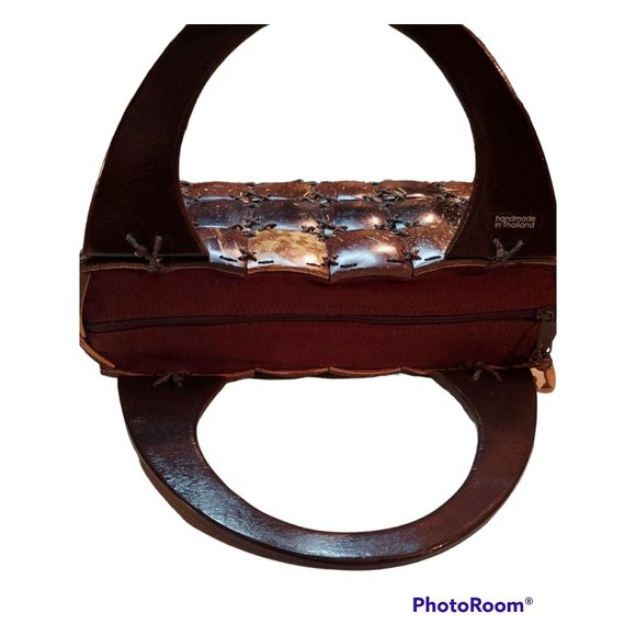 Coconut Shell Y2K Style Organic Handmade in Thailand Lacquered Handle Handbag - Picture 5 of 6